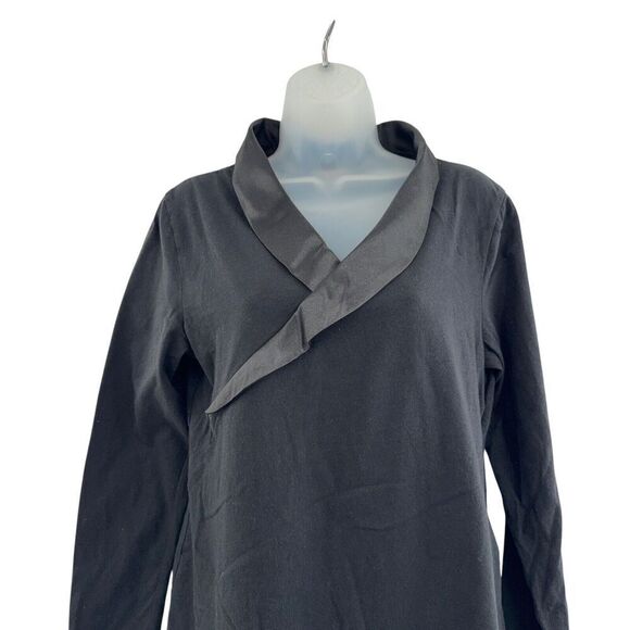 Temperley London M Black Satin Collar Scoop Cotton T Shirt Top Long Sleeve - Picture 5 of 12